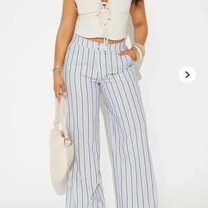 Fashion Nova Blue and White Striped Wide Leg Pants